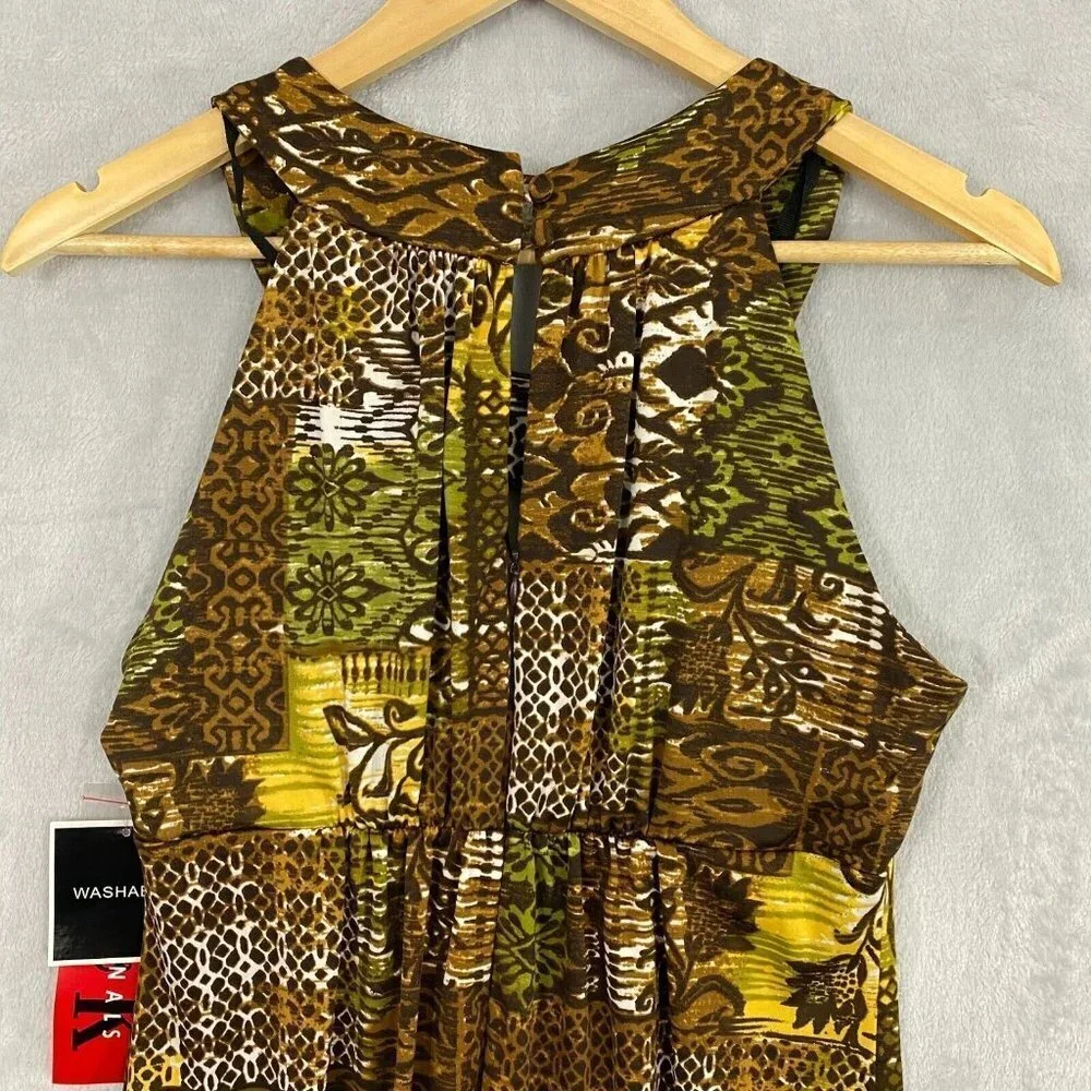 R&K Originals Beaded Tribal Halter Dress Womens 6 Brown Tropical Floral‎ NWT NEW